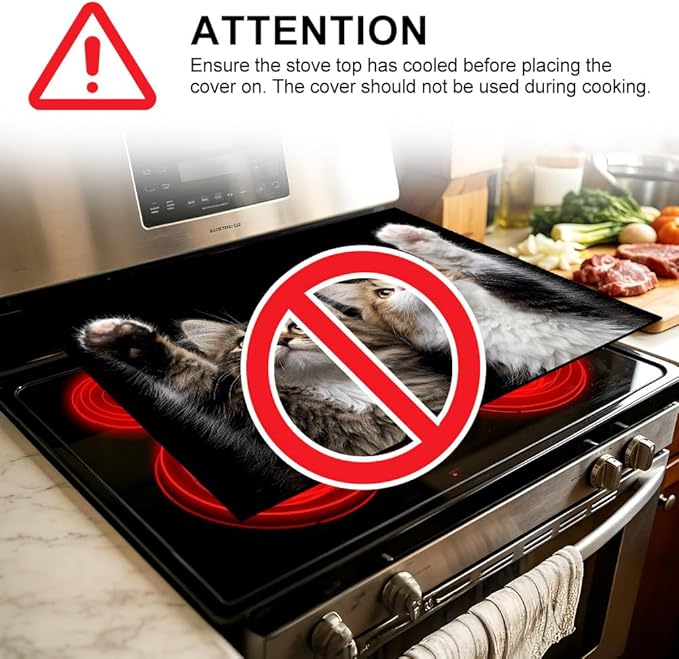 Stove Top Cover for Electric Stove 28.4 x 20.5 Inch Non Slip Stove Mat Oil Proof Two Kittens Glass Cooktop Protector Kitchen Counter Mat