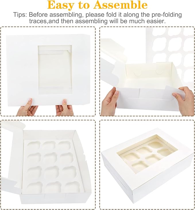 Moretoes 60PCS Cupcake Boxes with Window,Hold 12 Count Graduation Cupcake Containers for Grad Party Dessert Packaging (White)