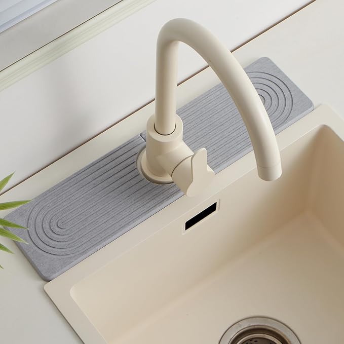 Stone Faucet Mat for Kitchen Sink, Faucet Mat Fast Drying Diatomite, Sink Splash Guard Water Absorbing Stone Tray for Sink, Counter Protector for Kitchen & Bathroom
