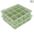 Baby Food Storage Silicone Cubes with Clip-On Lid Freezer Tray Baby Food Soups Purees Ice Safe Design Made in Korea (12cubes 1.5oz, Celadon Green Set of 2)