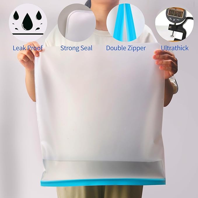4 Pack Reusable 3 Gallon Freezer Bags Dishwasher Safe, BPA Free Reusable Freezer Bags 3 Gallon 16"x18", Leakproof Large Storage Bags for Food, Clothes, Travel, Moving (Multicolor 4 Pack)