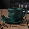 Human Face Ceramic Coffee Mug, 8.8oz/260ml Kissing Coffee Cup with Saucer Coffee Spoon, Tea Cup Milk Latte Espresso Cappuccino Juice Beverage Iced Tea Water Cups Drinkware (Green)