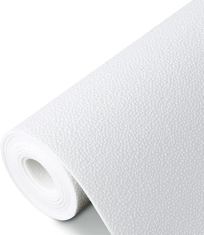 WochiTV Shelf Liner for Cabinets, Drawer Non Adhesive Non Slip Foam Mat for Kitchen, Pantry, Bathroom, Cupboard, Garage, Closet, Shelves, Drawer, Tool Box, White 17.5 x 118 inches