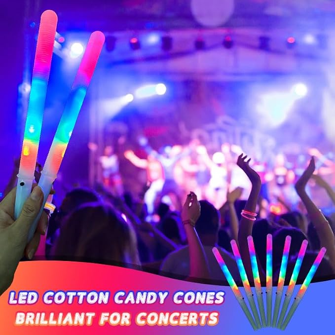 10 Pcs LED cotton candy cones,Glowing cotton candy sticks，Cotton candy holder reusable and waterproof, suitable for Christmas party (colorful)