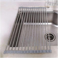 Roll-UP Dish Drying Rack, Stainless Steel Dish Drainer Over The Sink for Kitchen Countertop, Foldable Rollable Kitchen Sink Rack 14.6”to 18.5”(Gray,43x30cm/16.9x11.8in)