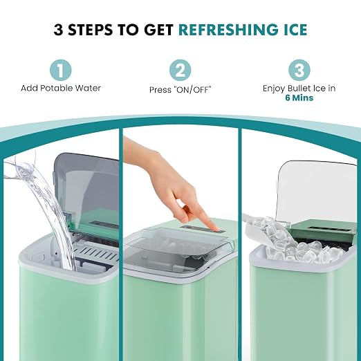 OLIXIS Ice Maker Machine with Handle,26lbs in 24 Hours,9 Cubes in 6 Mins,Auto-Cleaning Portable Ice Maker with Basket and Scoop, Countertop for Home, Kitchen, Camping, RV, Bright Green
