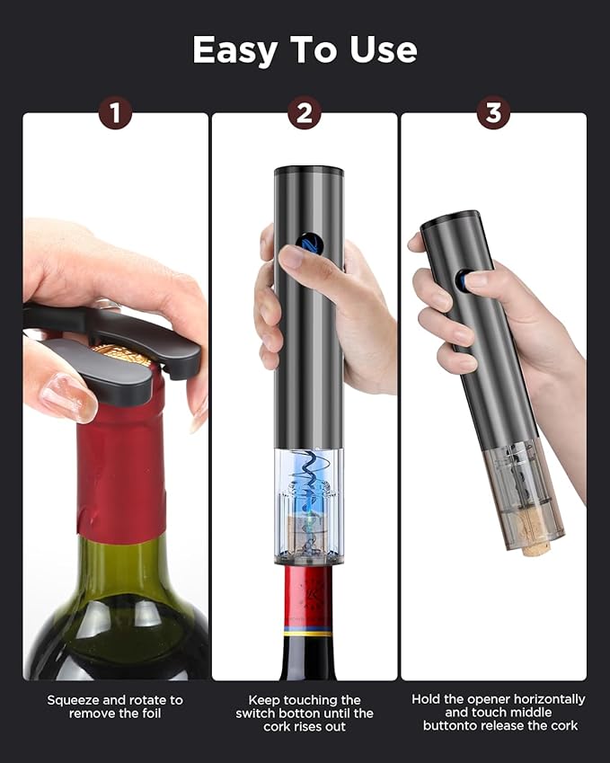 Newise Rechargeable Electric Wine Opener with Charging Base, Aerator Pourer, Vacuum Stoppers & Foil Cutter, Luxury Mothers Day for Mom