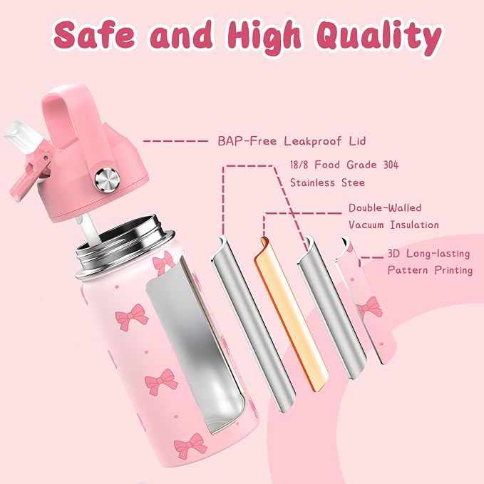 DIGOBAY Girls Backpack - Includes 14oz Insulated Water Bottle, Girls School Backpack Set with Lunch Bag & Pencil Case Teens for School (Pink)