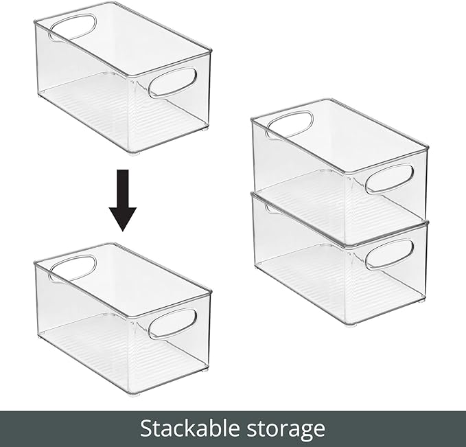 mDesign Plastic Home Closet Organizer - Basket Storage Holder Bin w/ Handles for Bedroom, Bathroom, Cabinet Shelves, Entryway, and Hallway - Holds Sweaters, Purses - Ligne Collection - 2 Pack - Clear
