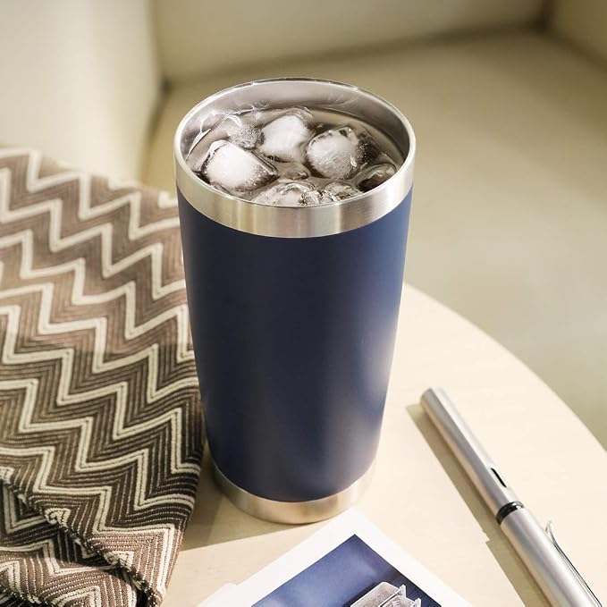 DOMICARE 20oz Stainless Steel Tumbler Bulk with Lid, Double Wall Vacuum Insulated Travel Mug, Powder Coated Coffee Cup, Powder Navy, 1 Pack