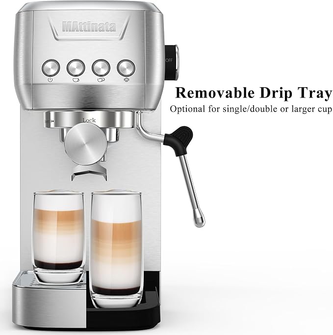MAttinata Espresso Machine 20 Bar, Compact Espresso Maker with Milk Frother | Stainless Steel Coffee Maker, Italian Pump, Steam for Cappuccino Latte, Removable Water Tank, Small for Home, Silver