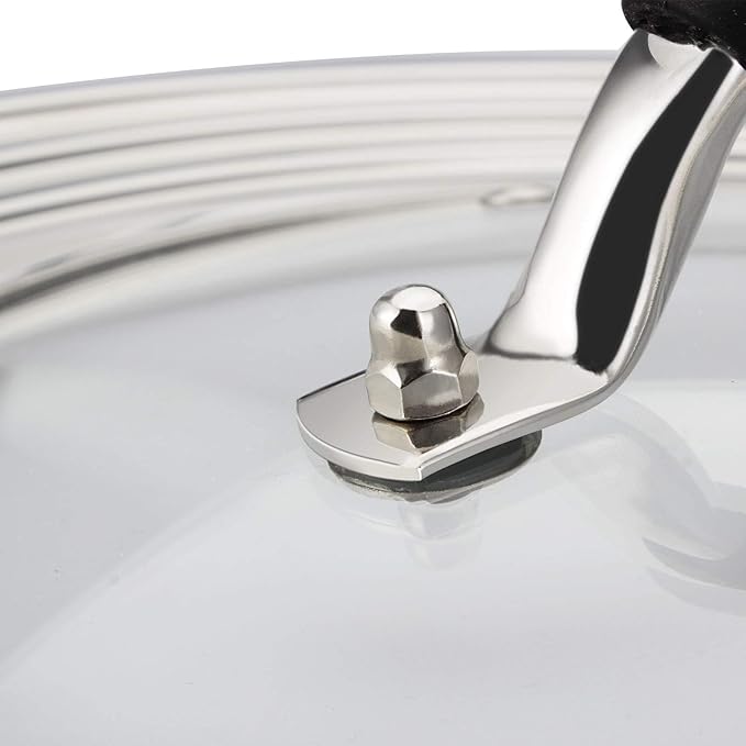 Stainless Steel Universal Lid for Pans Pots Fits 8.25 9 10 11 12 Inch Cast Iron Skillets Frying Pans Woks - Design with Heat Resistant Handle and Vent Hole - Black Handle