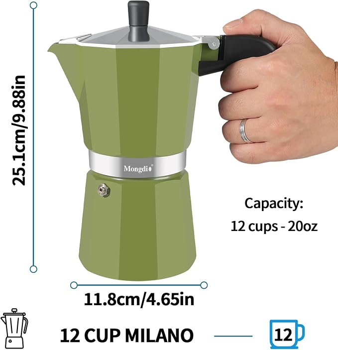 Mongdio Stovetop Espresso Maker Moka Pot, Stove Top Cuban Coffee Maker, Italian Greca Mocha Pot, 12 Espresso Cups, 20 oz - Green