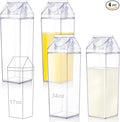 yarlung 4 Pack 34 Oz Milk Carton Water Bottle, Clear Plastic Milk Box Portable Leakproof Square Juice Bottle for Outdoor Sports Travel Camping
