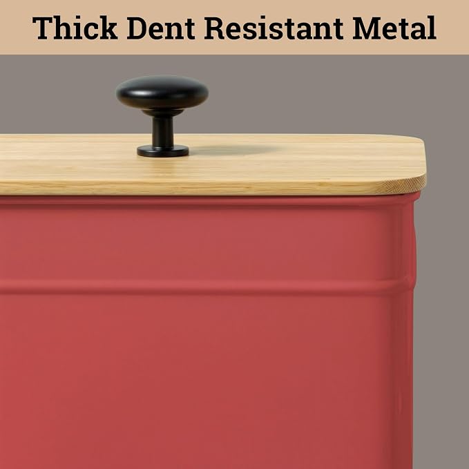 Kitchen Canisters for Countertop Set of 4 w/ Chalkboard Labels & Marker Pen | Airtight Easy Open Bamboo Lids, Dent-Resistant Thick Metal, Customizable Chalkboard Labels, Marker Pen Included, Set of 4