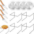 12 Pcs Pizza Pan Riser Stands Sets Includes 4 Metal Pizza Table Stands 4 Pizza Pan(11.8in) and 4 Wood Handle Pie Server, Pizza Rack Stand Pizza Tray for Pizza Dessert Cheese (Silver)