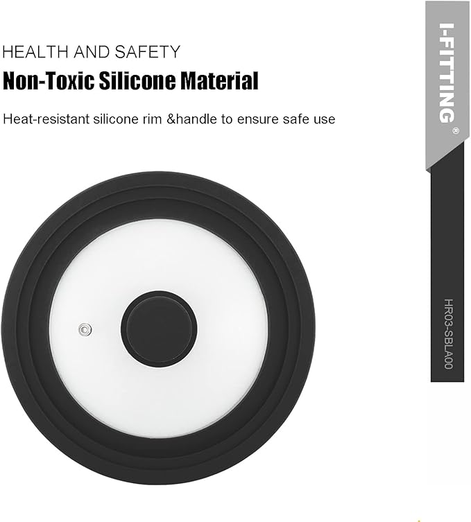 Universal Lid for Pots,Pans And Skillets,HR Huare Technology Tempered Glass with Heat Resistant Silicone Rim,Dishwasher Safe,Fit Cookware 8.5", 9.5”, 10”, Black,1 Pack