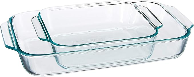 Pyrex Clear Glass Baking Dishes Set – Models 233 (3-Qt) Rectangular and 222 (2-Qt) Square – Glass Oven Bakeware – Perfect for Brownies, Caseroles, and so much More - Made in USA