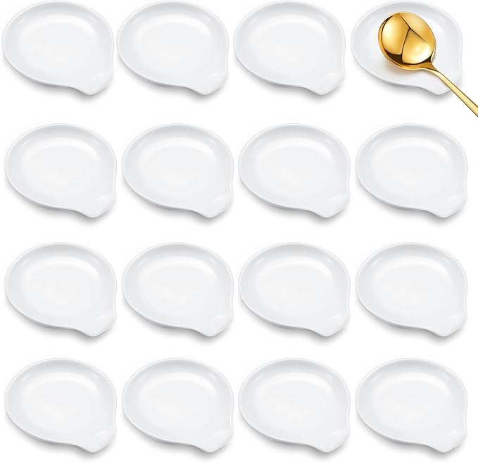 Irenare 16 Pcs Ceramic Spoon Rest for Stove Top, 3.74 Inch Porcelain Spoon Holder, Coffee Utensil Rest Heat Resistant Dishwasher Safe for Home Kitchen Accessories Gift(White)