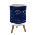 Trash Can with Lid tile pattern Lisbon floral mosaic Mediterranean seamless navy blue Press Top Round Small Garbage Bin with Wooden Legs Waste Basket for Kitchen Bedroom Nursery 7L/1.8 Gallon