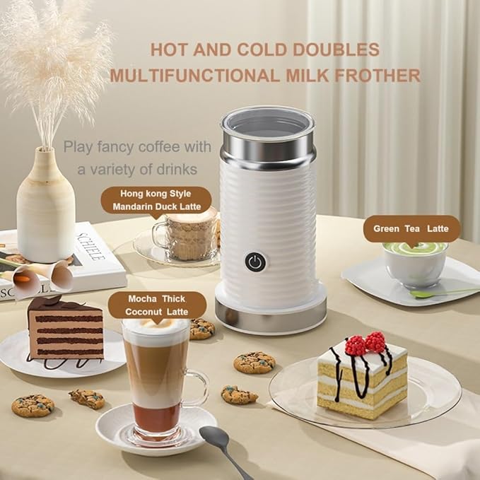 Automatic milk frother,Milk frothing machine,Electric for Hot & Cold Froth, Froth Or Heat Milk，Multifunctional milk frother，Automatic off & Easy Cleaning, Silent Operation (White)