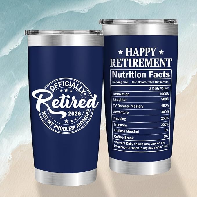 Retirement Gifts for Men 2026 - Retired Not My Problem Anymore - Retirement Tumbler for Him, Father, Husband - Retired Gifts for Men, Navy Tumbler 20 Oz, Fathers Day, Christmas Gift