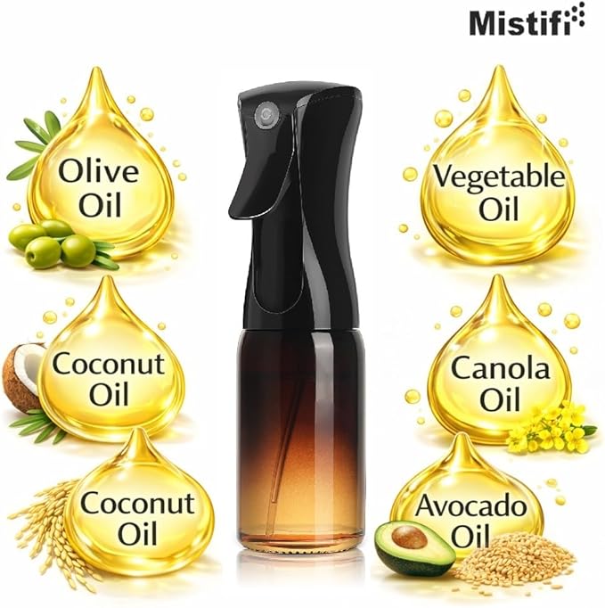 Mistifi Oil Sprayer 150ml glass bottle. Upgraded Version.Fine Mist Spray Bottle for Air Fryer, Olive Oil, Avocado Oil, Healthy Nonstick Frying, Commercial & Home Kitchen Use (Dark Black and Green)