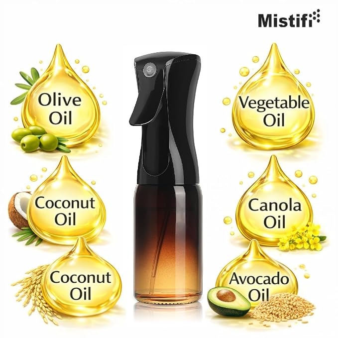 Mistifi oil spray Premium 150ml Glass.Dark Black Fine Mist Spray Bottle for Air Fryer, Olive Oil, Healthy Nonstick Frying, Commercial & Home Kitchen Use (150ml Glass bottle 2PS64102)