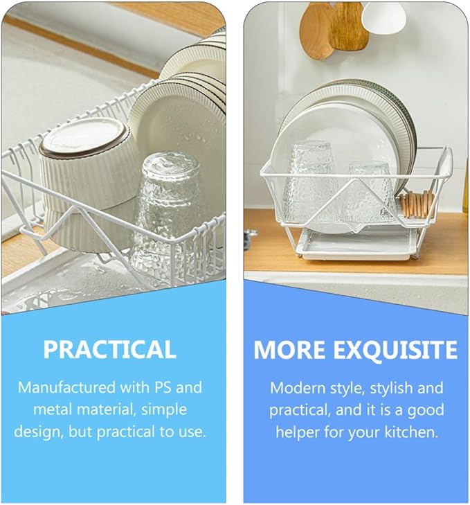 ULTECHNOVO Dish Drying Rack Over Sink Metal Drainer Rack with Utensils Holder and Removable Tray Kitchen Storage Organizer for Countertop Use