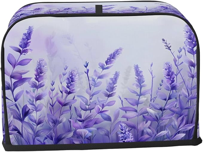 Flower Purple Lavender Toaster Cover 2 Slice Dust and Fingerprint Protection Toaster Bread Maker Covers Washable Kitchen Small Appliance Covers for Kitchen Accessories Decor Bakeware Women Gift