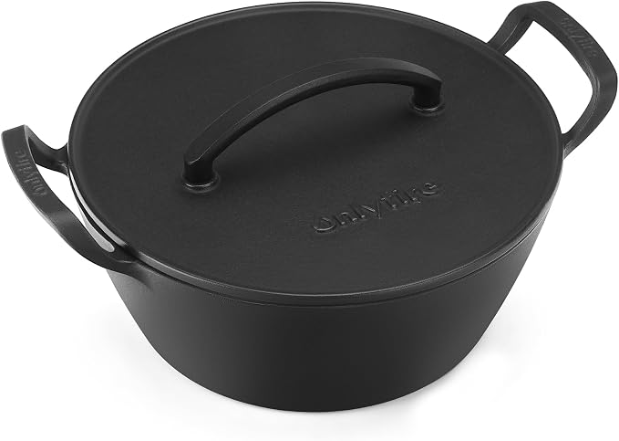 Onlyfire Cast Iron Dutch Oven, Heavy-Duty Dutch Oven Pot with Lid & Handle for Induction, Gas & Oven and Campfire, Cast Iron Skillet Cookware for Bread, Frying, Baking, 5.5 Quart