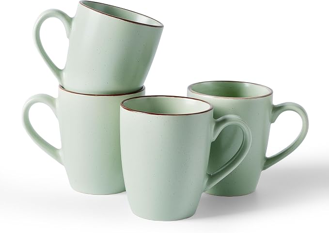 famiware Venus Coffee Mugs for 4, 13 oz Mug Set, Dringking Cup with Handle for Coffee, Tea, Cocoa, Milk, Light Green