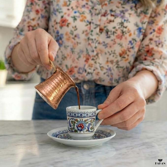 Hakan Turkish Coffee Pot | Stove Top Water Boiler, Coffee Maker, Butter, Chocolate & Milk Warmer | Even and Quick Heat with Handcrafted Copper Material | Coffee Gifts Idea, 5 Oz (150 cc)