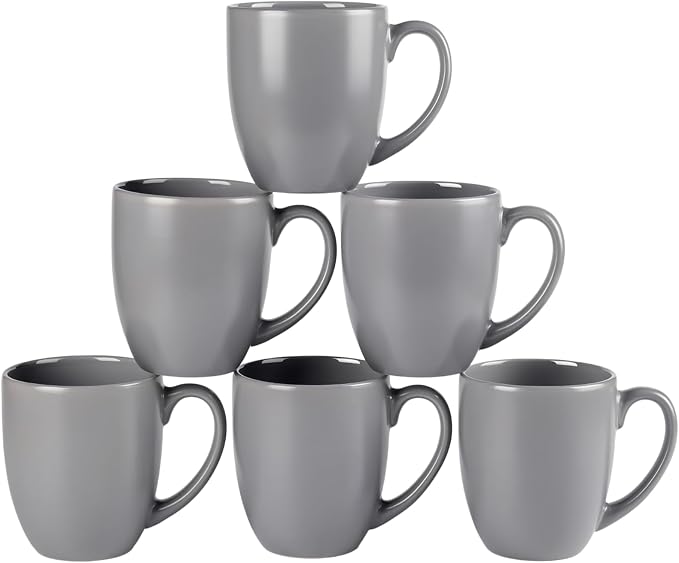 GBhome 12oz Coffee Mugs Set of 6, Large Ceramic Coffee Mugs for Man, Woman, Dad, Mom, Modern Coffee Mugs Set with handle for Tea/Latte/Cappuccino/Milk/Cocoa. Dishwasher&Microwave Safe,Matte Grey