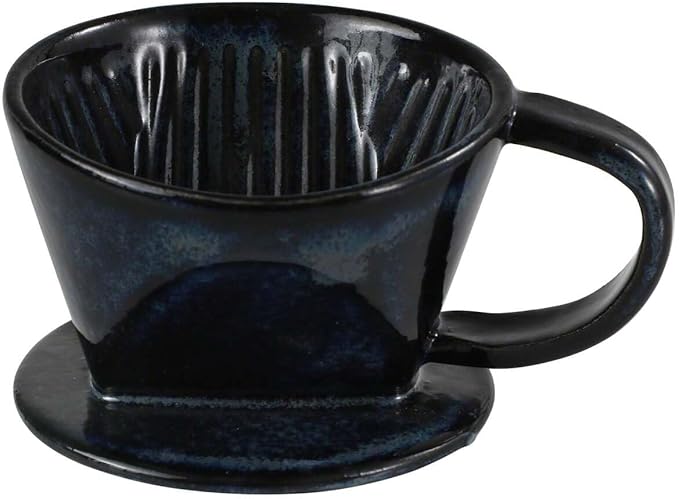 Asayu Japan Ceramic Coffee Pour Over Maker Set in Dark Navy Blue, Slow Brewing Paper Filter Holder and Dripper with 3 Holes for Coffee and Tea - Coffee Dripper Cone