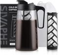 Sivaphe Large Ice Cold Coffee Maker 64 oz, Dishwasher Safty Traitan Carafe Pitcher Leak Proof, Iced Hot Coffee/Tea Brewer Method 2 Quart with Reusable Filter