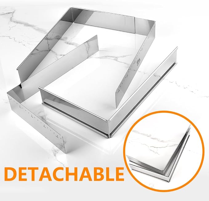 Extensible Stainless Steel Rectangular Cake Mold Heavy Duty Adjustable Mousse Ring Rectangle Shaped Detachable Tiramisu Pan, Pastry DIY Baking Tool - 10.8 × 7.3 × 2 inch