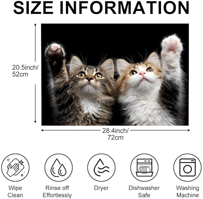 Stove Top Cover for Electric Stove 28.4 x 20.5 Inch Non Slip Stove Mat Oil Proof Two Kittens Glass Cooktop Protector Kitchen Counter Mat