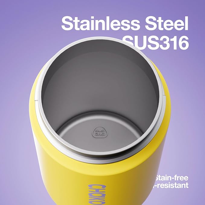 CHAKO LAB Insulated Stainless Steel Water Bottle, BPA-Free Sports Water Bottle,Spout and Straw,Leak Proof Locking Lid,Designed for Travel, School, and Sport,BPA Free,23 oz,Lemon