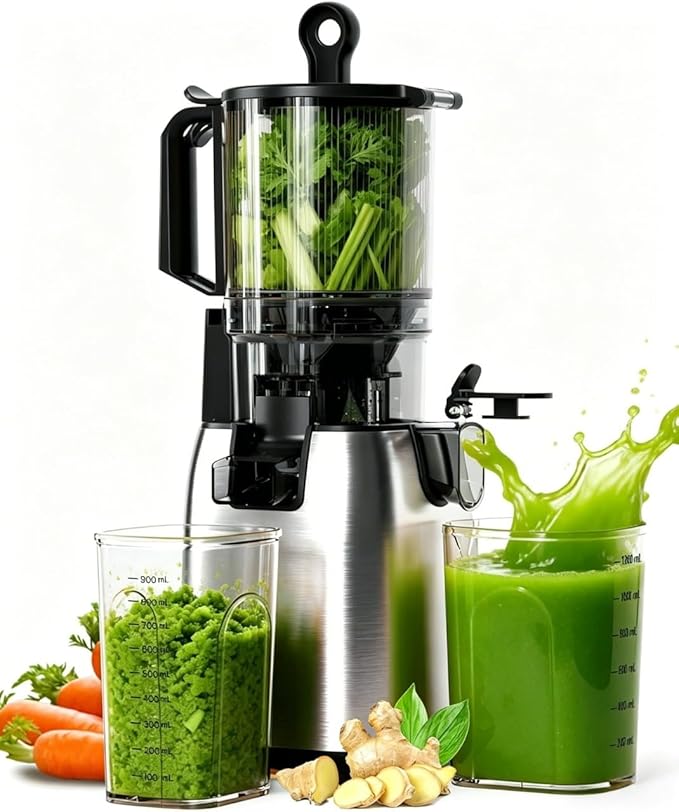 Cold Press Juicer Slow Juicer with Stainless Steel Base, 5.4 Inch Wide Feed Chute, Juicer Machines For Whole Fruits & Vegetables, Slow Masticating Juice Makers
