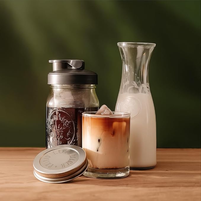 County Line Kitchen 64 oz Glass Cold Brew Coffee Maker with Leak-Proof Lid, Wide Mouth Mason Jar - Iced Coffee and Tea Pitcher - Gray