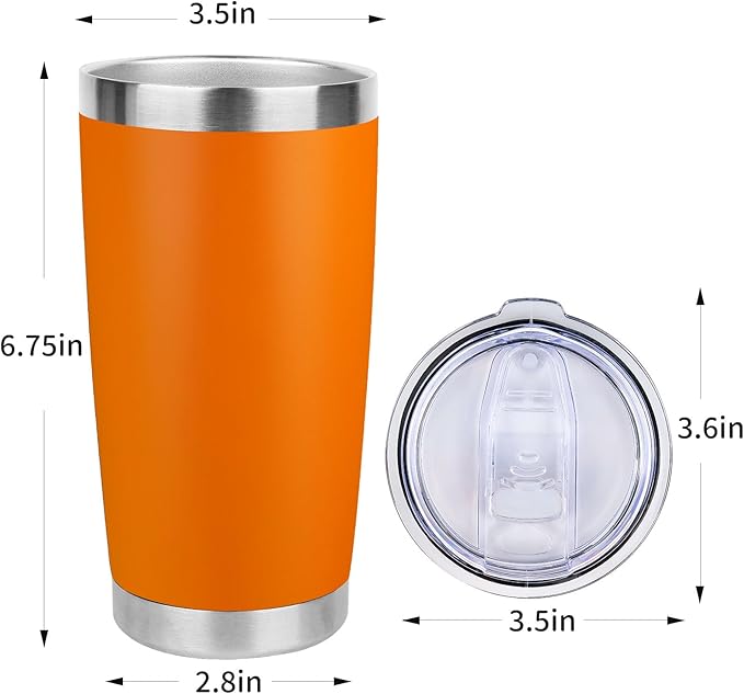 20oz Stainless Steel Tumbler with Lid, Travel Mug - Double Wall Vacuum Powder Coated Cup - Orange, 1 Pack