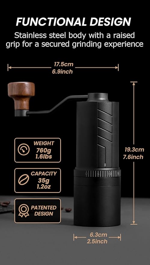 Vevok Chef O20 Manual Coffee Grinder 20 levels External Adjustment, 35g Capacity and Coffee Filter Holder for #1#2 with 100 pcs #2 Paper Filter