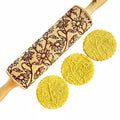 GOLDEN DAISIES Embossing Rolling Pin with Ornamental Bloom Pattern – Dough and Clay Roller for Embossed Cookies and Pottery - Cookie and Ceramic Stamp - Baking Gifts for Women by Algis Crafts