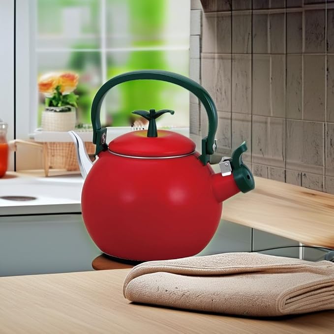 UPware Enamel on Steel Whistling Tea Kettle, Stovetop Teakettle (1.6 Quart, Apple)