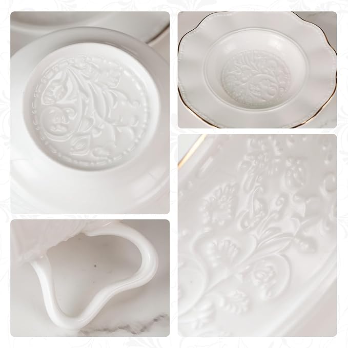 KAMMAK Tea Cups and Saucers Set of 2, Porcelain Coffee Cups with Saucers, Ceramic Espresso Mugs for Coffee, Latte, Americano, Tea, 7.8oz Elegant Teacup and Saucer (YFH3)