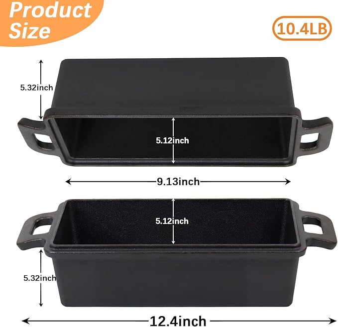 9×5 Inch Cast Iron Loaf Pans with Lids Even Heat Distribution for Baking Bread, Non-Stick Bread Pans for Homemade Sandwich and Sourdough Bread