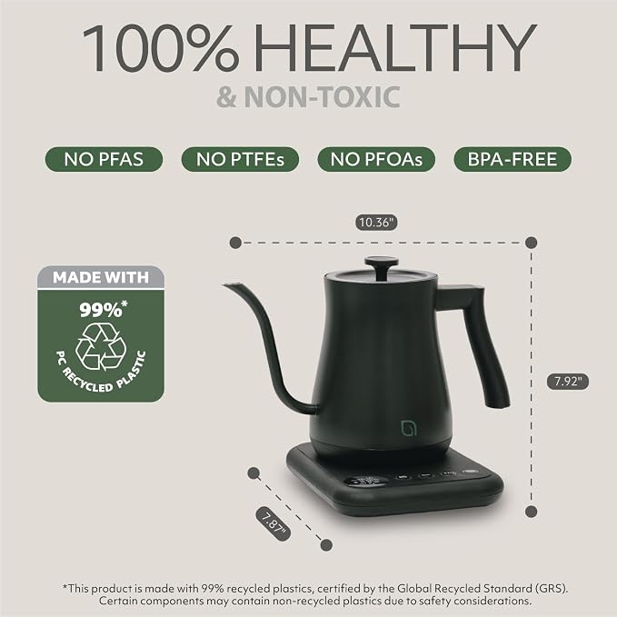 WILLOW ECO SERIES Gooseneck Electric Kettle with 5 Temperature Presets and Keep Warm Feature, 0.8L Pour Over Kettle for Coffee & Tea 1200W Quick Heating with 100% Stainless Steel Interior Water Heater