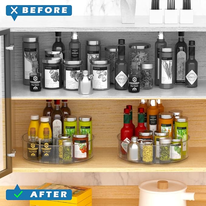 SANNO Vegetable Refrigerator Organizer Food Bins with lids Large Stackable Fridge Clear Organizers Organizer Turntable Storage Container Rotating Organizer Spinning Organizer Bins
