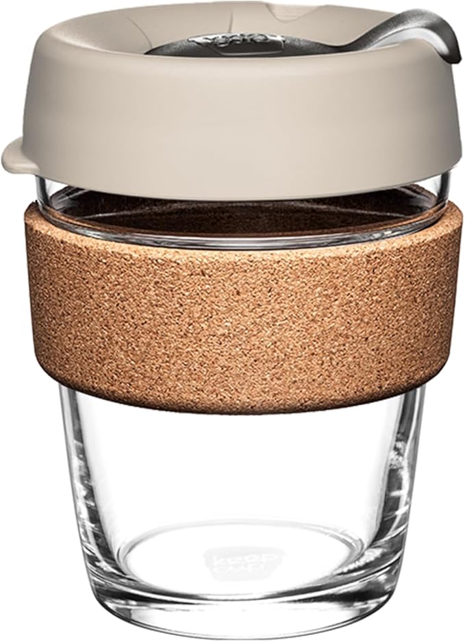 KeepCup Brew Cork, Reusable Glass Tumbler with Natural Cork, Tall Coffee Cup 12oz/340ml - Filter